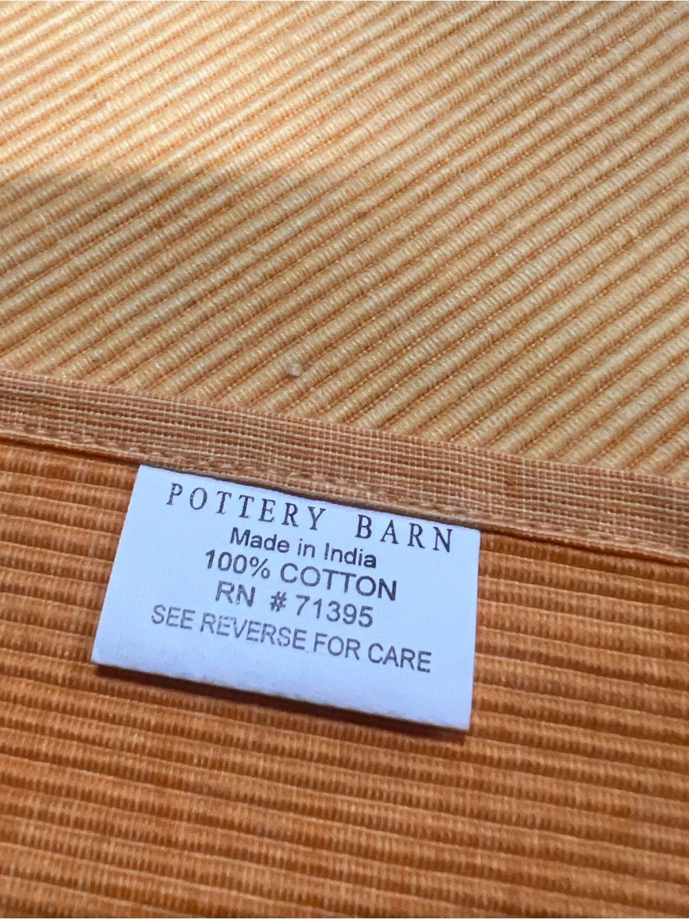 Pottery Barn 100% Cotton Ribbed Reversible Rectangular Placemats 8 orange